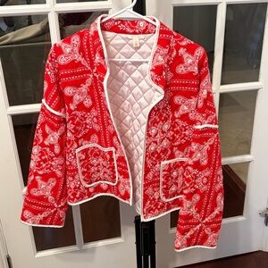 AUTRES FILLES Red And White Bandana Print Quilted Jacket